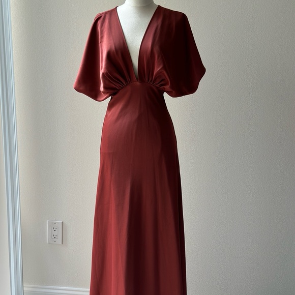 BLDH Leila Charmeuse Dress in Wine Brown - Picture 7 of 14
